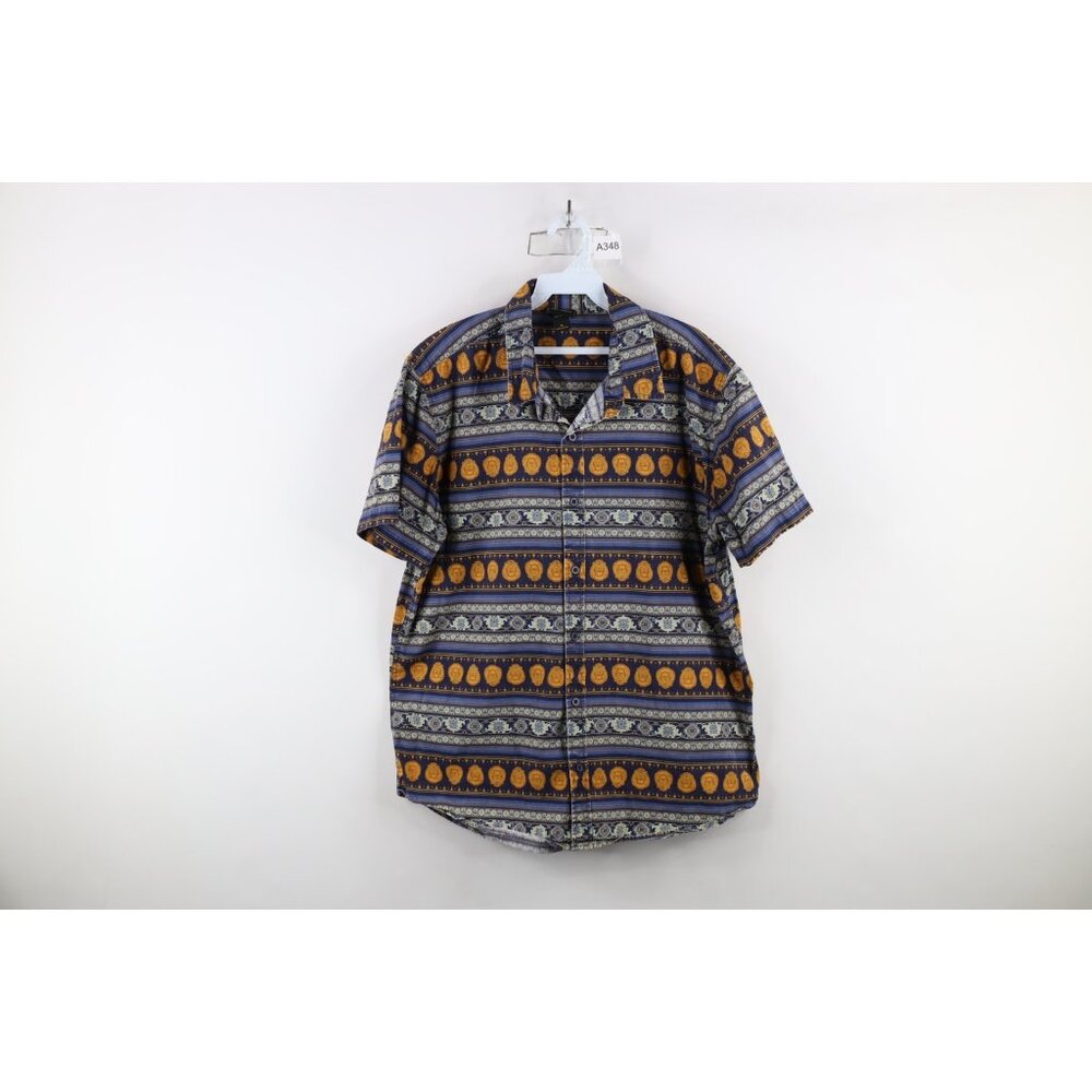 Vtg Y2k Disney Mens Xl Faded Aladdin Tapestry Short Sleeve Collared Button Shirt